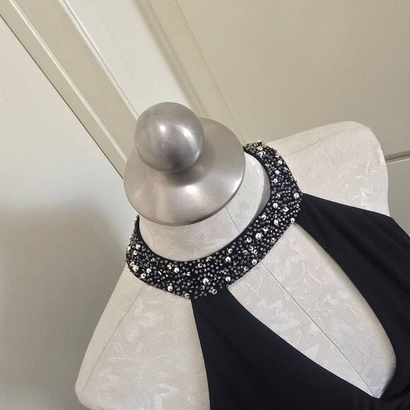 Cachet Vtg. Blk Ruched Waist, Sequin Neck Halter Dress, A Line Skirt, NWT, SZ.10 - Picture 6 of 9